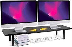 Across-Star Dual-Monitor-Stand-Riser-For-Desk Adjustable Length 32-40 InchLarge Desktop Computer Monitor Riser For 2 ScreensDesk Shelf Organizer Riser Stand For Computer/Laptop/PC/Printer/TV Black