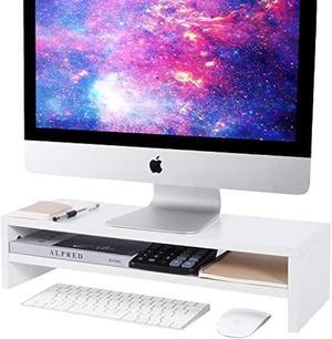 BEYGORM Monitor Stand Riser White, 21.6 inch 2 Tiers Wood Desk Shelf Computer Screen Stand with Storage for Desktop Laptop/Screen/TV/PC/Printer, Desk Shelf Organizer 21.6 L x 7.8 W x 5.2 H