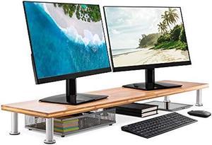 Dual Monitor Stand for 2 Monitors, Large Monitor Riser Made with Solid Bamboo, Perfect Desk Shelf Organizer for Desktop, 42 Inch Wood Platform for Computer Screens, Laptop or TV, Natural