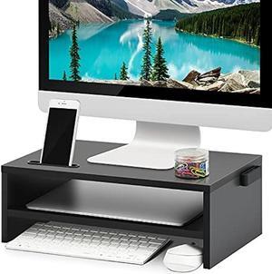 Marbrasse Monitor Stand Riser, 16.5 Inch 2 Tier Computer Printer Shelf Stand for Laptop Computer Screen Storage, Desktop Stand with Phone Holder and Cable Management Black