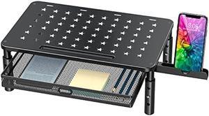 Zimilar Monitor Stand Riser with Metal Mesh Drawer, Height Adjustable Monitor Riser with Phone Holder for Computer, Laptop, Printer, Notebook, Metal Computer Monitor Stand with Storage