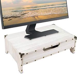 Ikee Design Wooden Monitor Stand Riser with Drawer,Wood Desktop Stands for Laptop Computer/TV/PC, Wood Clutter-Free Desk Stand with Storage Organizer, 16 1/2 W x 10 1/4 D x 5 1/8 H, White