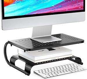 WALI Monitor Stand Riser, Computer Desktop Stand Riser Holder, Vented Metal 2 Tier Desk Shelf for Desk Organizer (STT001B), 1 Pack, Black