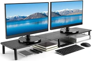 Husky Mounts Large Dual Monitor Stand Riser, Adjustable Legs, 39 x 9.25 x 5.5 Max Height, Matte Black Steel Husky Mounts Large Dual Monitor Stand Riser, Adjustable Legs, 39 x 9.25 x 5.5 Max Height, Matte Black Steel
