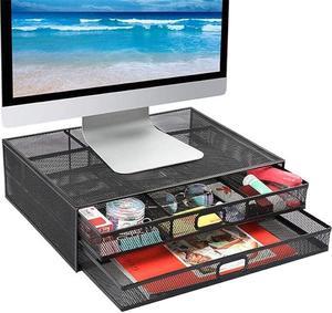 Monitor Stand with Drawer Monitor Stand Monitor Riser Mesh Metal Desk Organizer Monitor Stand with Storage Desktop Computer Stand for PC Laptop Printer  HUANUO