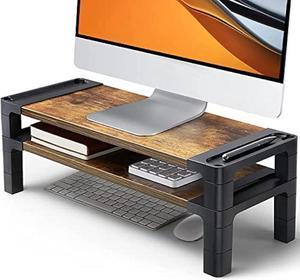 HUANUO Monitor Stand Adjustable for Desk with 2 Platforms Laptop Riser for Laptops Computers Printers PC Vintage