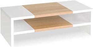 TEAMIX 2 Tiers Desktop Monitor Stand Riser 20 Inch Printer Stand with Storage Small TV Riser Laptop Wooden Desk Organizer Shelf Bookshelf Maple (White+Maple, 2 Tiers)