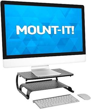 MOUNT-IT! 2 Tier Desk Organizer Riser | Computer Monitor Stand with Keyboard Storage Shelf for Desktops, Laptops, Printers, Home Office Space Saver (2 Shelves)