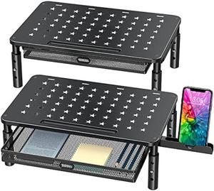 Zimilar 2 Pack Monitor Stand Riser with Metal Drawer, 3 Height Adjustable Monitor Riser with Phone Holder for Printer, Laptop, Premium Metal Computer Monitor Stand with Storage for 2 Monitors