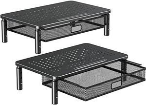 ELIVED 2 Pack Monitor Stand Riser with Drawer, 3 Height Adjustable with Larger Storage Space for Home and Office Supplies, Mental Desktop Holder for Laptop Computer Printer PC iMac, Black.