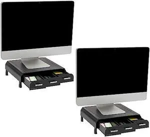 Mind Reader Anchor Collection, Monitor Stand and Desk Organizer with 3 Storage Drawers, 22lb. Capacity, Set of 2, 13.5L x 13W x 4H, Black
