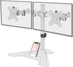 MOUNT PRO Dual Monitor Stand - Free Standing Full Motion Monitor Desk Mount Fits 2 Screens up to 27 inches,17.6lbs with Height Adjustable, Swivel, Tilt, Rotation, VESA 75x75 100x100,White