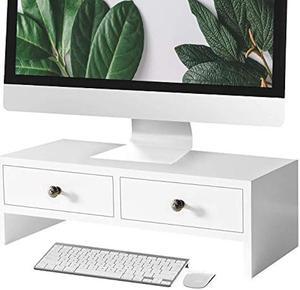 WELLAND Monitor Stand Riser with Drawers, Computer Monitor Stand, Desktop Organizer Stand for Laptop, PC, Office Supplies, White