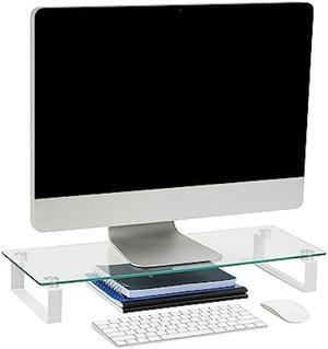 Mind Reader Monitor Stand, 50 lb. Capacity, Contemporary and Modern, Desktop Organizer, Office, Glass, 22 L x 8.25 W x 3 H, Clear