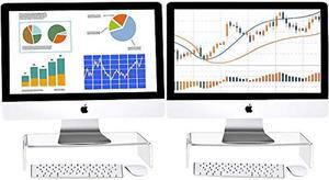 2 Pieces Clear Acrylic Computer Monitor Stand Holder Acrylic Stand Computer Stand Desktop Monitor Riser Stands for Home Office Business Laptop Screen TV Monitor, Wireless Keyboard Storage