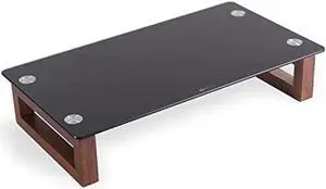 YEOUX Black Glass Computer Monitor Stand Riser with Wooden Base for Flat Screen LCD, LED TV, Laptop, Printer, Multi Media Desktop Stand, Office Supplies Desk Organization YEOUX Black Glass Computer Monitor Stand Riser with Wooden Base for Flat Screen LCD, LED TV, Laptop, Printer, Multi Media Desktop Stand, Office Supplies Desk Organization
