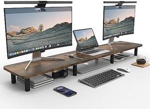 WEGASTU Dual Monitor Stand Riser 43.7 inch Large Extra Long Monitor Stand Riser Wide TV Stand Riser Monitor Stand for 2 Monitors Wood & Steel Leg Desktop Riser Desk Organization Home Office (vintage)