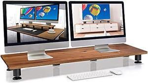 Nordik Large Dual Monitor Riser for 2 - Premium Handmade Hardwood Acacia Computer - Laptop TV Stand with Storage for Desk Accessories - Organizer Television