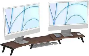 loukin Dual Monitor Stand Riser for Desk, 17.32*9.84 Large Computer Stand for 2 Monitors, Laptop, Printer, Length and Angle Adjustable Computer Shelf, Home Office,Max 43.6 Length(Brown)