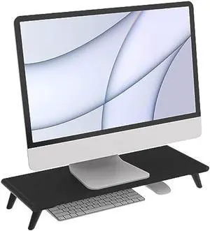 loukin Monitor Stand Riser for Desk, 22.4 x 8.3 Larger Computer Stand for Laptop, PC, Printer, Sturdy Desktop Computer Shelf with Non-Skid Rubber, Home Office (Black)