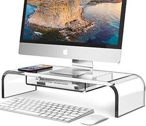 DeskLogics Computer Acrylic Monitor Stand Riser with Storage - Larger Size Single Clear PC Desktop Monitor Holder for Desk, Keyboard Storage, Laptop, TV Screen, Home, Office, Gift Ideas