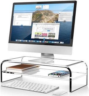 AboveTEK 2-Tier Acrylic Monitor Stand, Computer Riser for Home Office, Clear Monitor Riser for Keyboard Storage, 18.9 x 8.7 Multi Monitor Desk Stand for iMac Multi-Media Laptop Printer TV