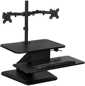 Mount-It! Sit Stand Workstation Standing Desk Converter with Dual Monitor Mount Combo, Ergonomic Height Adjustable Tabletop Desk, Black