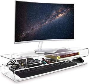 Ikee Design Acrylic Monitor Stand, Storage Riser for Desk Countertop with 3 Compartments, Clear Acrylic Monitor Stand with Storage for Study Room and Office, 23W x 7.4D x 4.5H