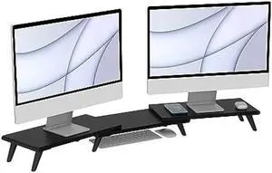 loukin Dual Monitor Stand Riser for Desk, 17.32*9.84 Large Computer Stand for 2 Monitors, Laptop, Printer, Length and Angle Adjustable Computer Shelf, Home Office,Max 43.6 Length(Black)