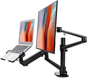 Viozon Monitor and Laptop Mount, 2-in-1 Adjustable Dual Monitor Arm Desk Stand, Single Gas Spring Arm with Laptop Tray for 12-17 Laptop. Single Arm Stand/Holder for 17-32 Computer Monitor(3L-Pro-b)