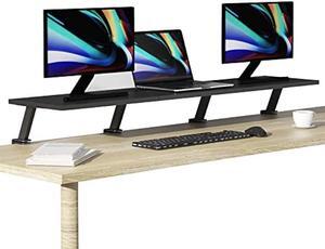 Extra-Large 45-Inch Wood Clamp On Desk Monitor Shelf with Spacious Storage Space - Fits 60-inch or Dual 32-inch Screens, C-Clamp Design with Rubber Pad, Max Load 44lbs