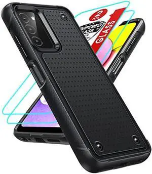 LeYi for Samsung Galaxy-A03S Phone Case: Samsung AO3S Phone Case with [2 Pack] Tempered Glass Screen Protectors, Dual Layer Hard PC Textured Back Soft Bumper Case for Samsung A03S (Not Fit A03), Black
