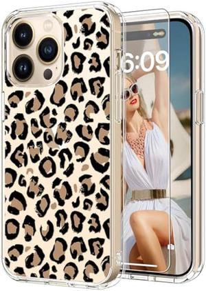 ICEDIO for iPhone 15 Pro Max Case with Screen Protector-Clear with Fashionable Patterns-Designed for Girls Women-Slim Fit Cover-Protective Phone Case 6.7 Nice Cheetah Leopard