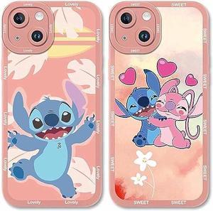 2 Pack Cartoon Phone Case for iPhone 13 mini Case 54Cute Character Flower Kawaii Stitch Anime CasesBare Pink Soft TPU Cover Shockproof Protective Funda for Women Girls Boys for iPhone 13 mini