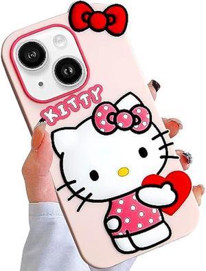 Ealievor Compatible with iPhone 15 Case Cartoon Cute Funny Kawaii Cat Kitty Phone Case 3D Character Soft Silicone Cover Case for Kids Girls and Womens