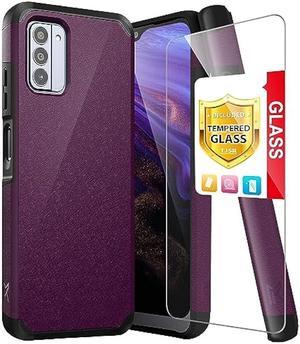 TJS Compatible for Nokia G310 5G Case with Tempered Glass Screen Protector Dual Layer Hybrid Magnetic Support Shockproof Protection Cover Phone Case Purple