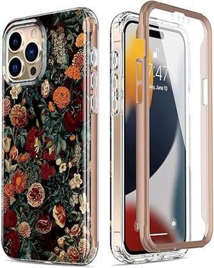 Esdot for iPhone 15 Pro Max Case with Built-in Screen Protector,Durable Cover with Fashionable Designs for Women Girls,Protective Phone Case 6.7 Flower Garden