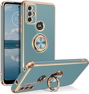 DUEDUE for Motorola G Play 2023 Case with Ring Holder Kickstand 360 Degree Rotation Magnetic Car Finger Soft TPU Slim Cover Shockproof Protective Phone Case for Moto G Play 2023 Gray Green