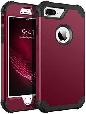 BENTOBEN Case for iPhone 8 PlusiPhone 7 Plus 3 Layer Hybrid Hard PC Soft Rubber Heavy Duty Rugged Bumper Shockproof Anti Slip FullBody Protective Phone Cover  Wine Red