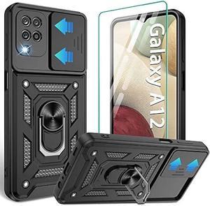 Galaxy A12 Case M12 Case Samsung Galaxy A12 Case with HD Screen Protector Heavy Duty Shockproof Phone Cover with Magnetic Kickstand Ring for Galaxy A12 Black