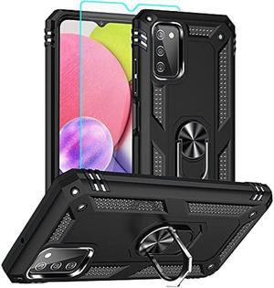 for Samsung Galaxy A03s Phone Case Galaxy A03s Phone Case with HD Screen Protector Military Grade 16ft Drop Tested Ring Shockproof Protective Phone Case for Samsung A03sBlack