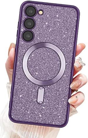 Newseego for Samsung Galaxy S23 Plus Magnetic Case, Sparkle Glitter Case Cover with MagSafe Full Camera Lens Protection Bling Case Anti-Scratch Shockproof Phone Case for Samsung Galaxy S23 Plus-Purple