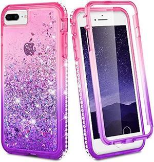 Ruky iPhone 7 Plus Case iPhone 8 Plus Case Full Body Clear Glitter Liquid Cover with Builtin Screen Protector Shockproof Protective Women Case for iPhone 6 Plus 6s Plus 7 Plus 8 Plus Pink Purple