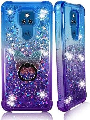 ZASE Moto G Play 2021 Liquid Glitter Sparkle Bling Cute Girls Phone Case Design for Motorola G Play 2021 65inch Floating 3D Butterflies Waterfall Quicksand wPhone Ring Holder Gradient Blue Purple