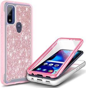 NZND Case for Motorola Moto G Pure, Moto G Play 2023/G Power 2022 with [Built-in Screen Protector], Full-Body Protective Shockproof Rugged Bumper Cover Durable Phone Case (Glitter Rose Gold)