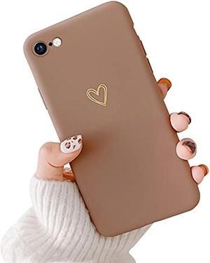 Ownest Compatible with iPhone 7 Case,iPhone 8 Case,iPhone SE 2020/SE 2022 Case for Soft Liquid Silicone Gold Heart Pattern Slim Shockproof Case for Women Girls for iPhone 7/8/SE 2020/SE 2022-Brown