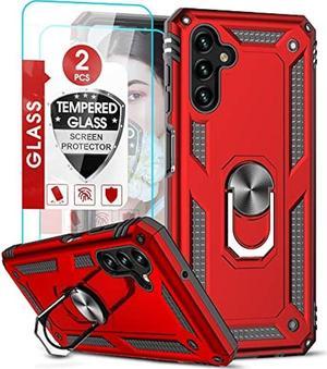 LeYi for Samsung Galaxy A13 Case A04S A04 Case A13 Samsung Phone Case with 2 Pack Tempered Glass Screen Protectors Heavy Duty Shockproof Case with Magnetic Ring Kickstand for Galaxy A13 5G Red