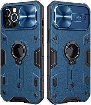 CloudValley for iPhone 12 Pro Max Case with Camera Cover & Kickstand, Slide Lens Protection + 360° Rotate Ring Stand, Impact-Resistant, Shockproof, Protective Bumper, Blue Armor Style