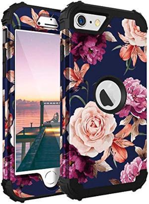 iPhone SE 2022 Case,iPhone SE 2020 Case,Casewind Floral 3 in 1 Heavy Duty Protection Hard PC Soft Silicone Rugged Bumper Anti-Scratch Shockproof Hybrid Protective Case for iPhone SE 2020,4.7Navy Blue