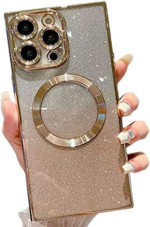 Misscase for iPhone 13 Pro Max Square Case Compatible with MagSafeFull Protection Magnetic Glitter Case with Camera Lens Protector AntiScratch DustProof Net Case Cover for iPhone 13 Pro Max Gold